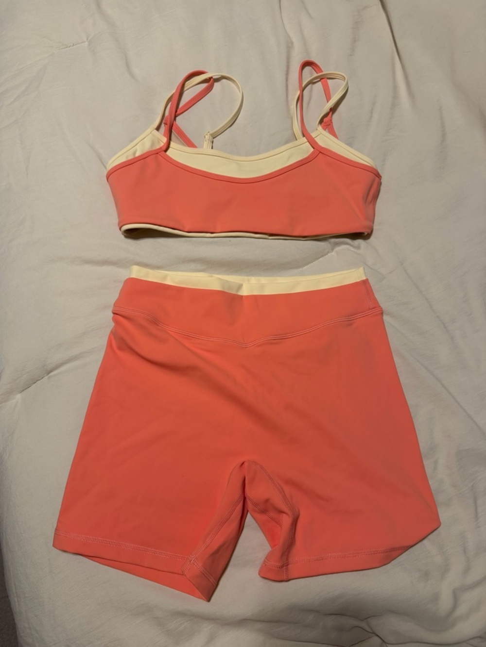 Women's Coral High-Waist Athletic Shorts with Cream Trim